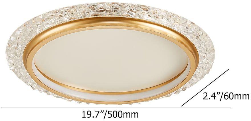 HMR - Glam Crystal Flush Mount LED Round Ceiling Light in Gold for Living Room