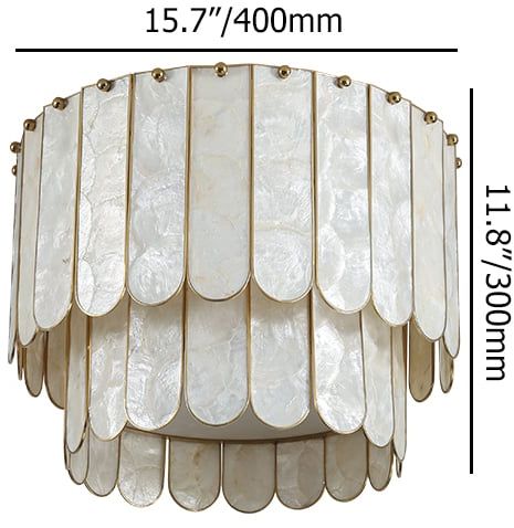 HMR - Enseo Coastal 3-Light Capiz Shell Flush Mount Round Ceiling Light in Gold Living Room