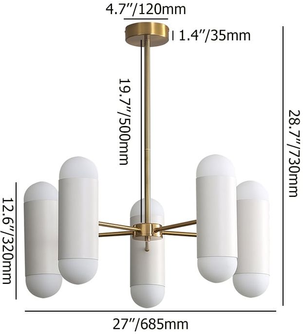 HMR - 10-Light Gold Sputnik Sphere Modern Metal Ceiling Chandelier with White Glass Shades