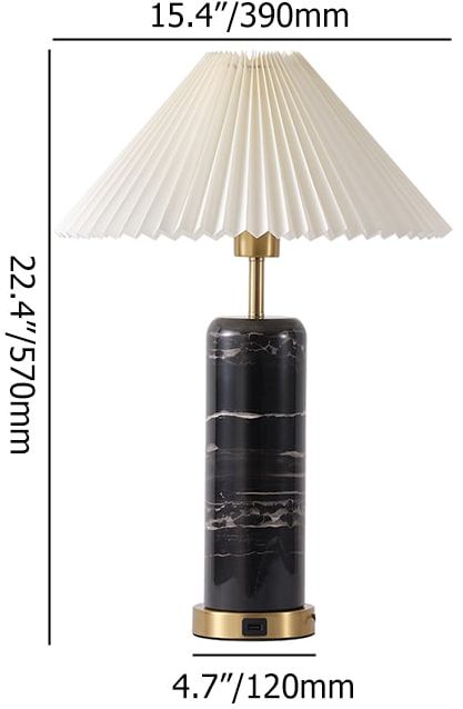 HMR - Modern Black Marble Irregular Pattern Dome Shaped Table Lamp with USB Charging Ports