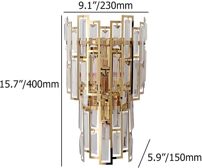 HMR - Glam 3-Light Crystal Wall Sconce Golden LED Wall Light for Bedroom Deco