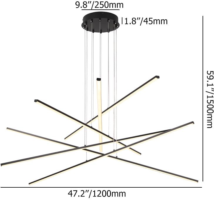 HMR - 6-Light Black Linear Pendant Light Minimalist Modern LED Lighting Adjustable Dimmable