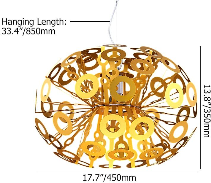 HMR - 17.72" Modern Art Deco 1-Light Round Pendant Light in Gold