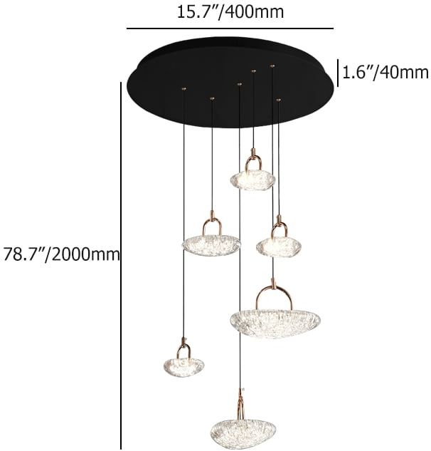 HMR - 6-Light LED Acrylic Entryway Foyer Chandelier Tiered Long Pendant Light with Clear Shade