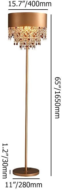 HMR - Glam 2-Light LED Crystal Floor Lamp Plug-in Standing Lamp in Gold for Home Decor