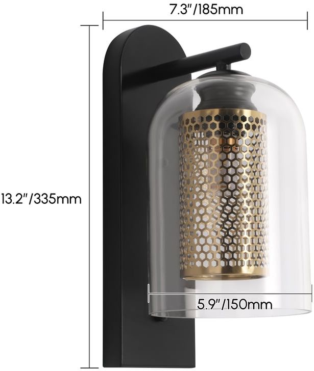 HMR - Modern 1-Light Glass Black & Gold Wall Lighting