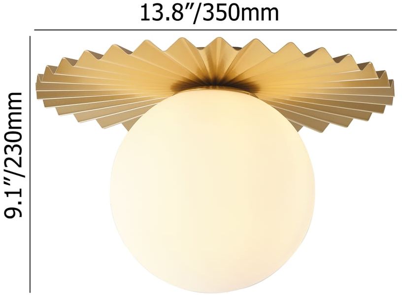 HMR - Golden LED Pleated Single Round Glass Flush Mount Ceiling Light