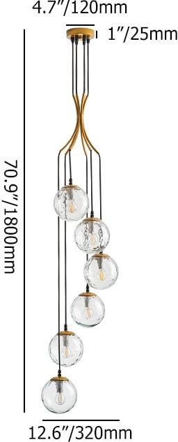 HMR - 6-Light LED Glass Entryway Foyer Bubble Chandelier Tiered Long Pendant Light in Gold