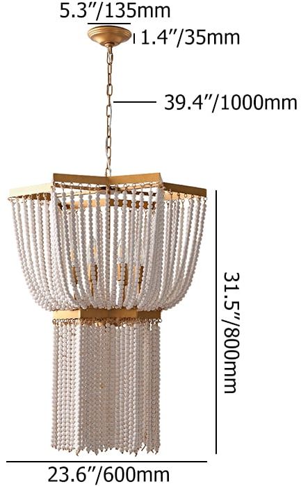HMR - 6-Light Wooden Beaded Tassel Chandelier with Star Shaped in Gold for Living Room