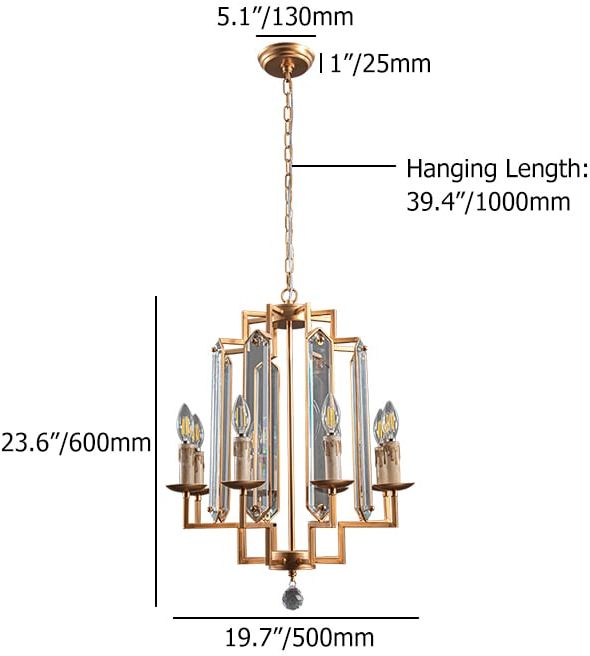 HMR - 8-Light French Country Candle-Style Crystal Pendant Chandelier Light in Gold