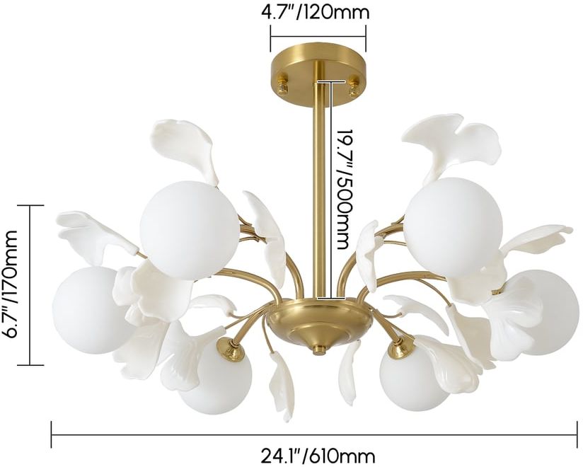 HMR - 6-Light Ceiling Light with Metal and Glass in Gold and White