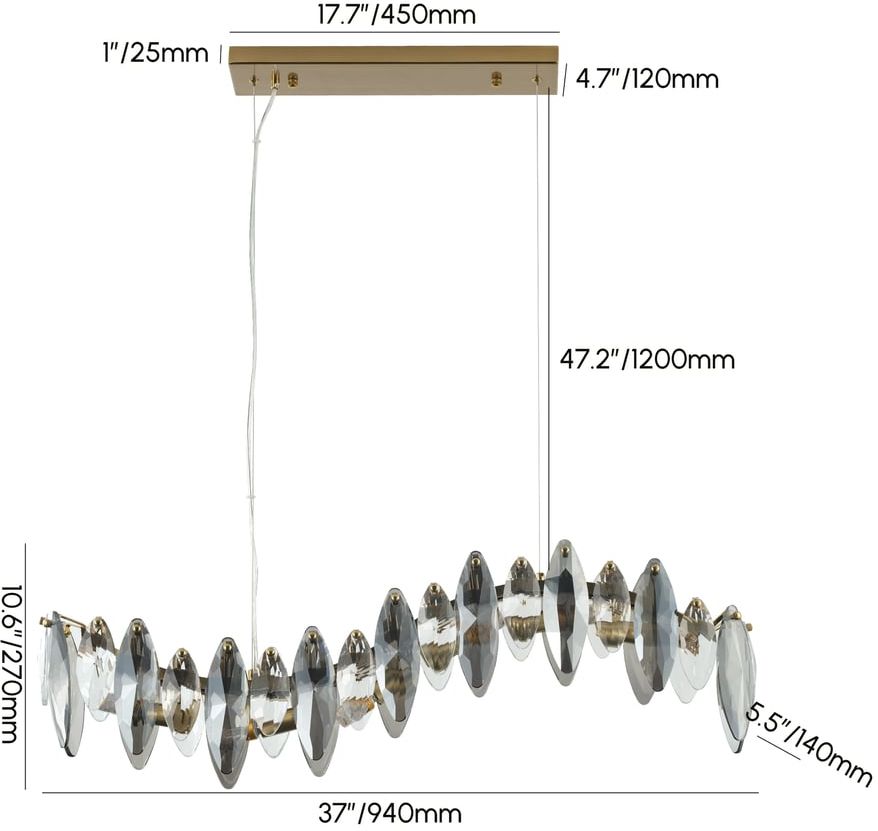 HMR - Modern 6-Light Anthracite Crystal Chandelier Light