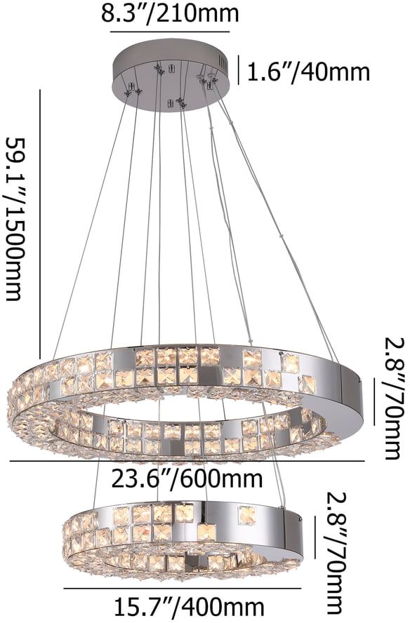 HMR - K9 Crystal Silver Stainless Steel Ring Chandelier Double Layer Ceiling Light