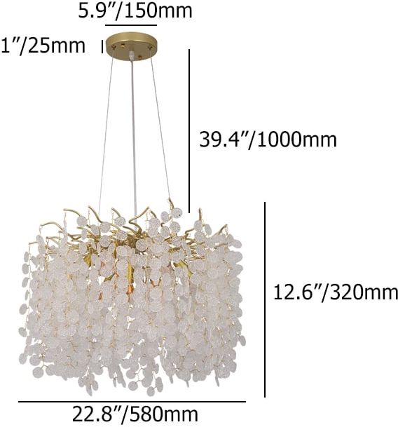 HMR - Art Deco 9-Light Gold Branch Pendant Crystal Chandelier Light for Living Room