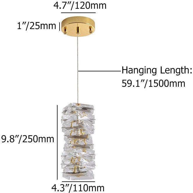 HMR - Glam Crystal Island Pendant Light in Gold Led Mini Chandelier for Kitchen Dining room