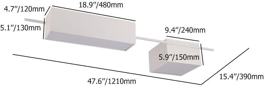 HMR - 2-Light Rectangle Modern Flush Mount LED Ceiling Light with Acrylic in White