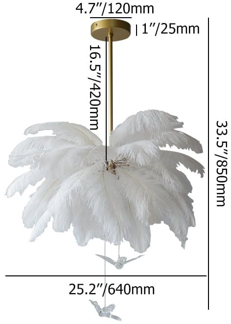 HMR - Loftus Art Deco 5-Light Chandelier White Feather Pendant Light LED Lamp Living Room
