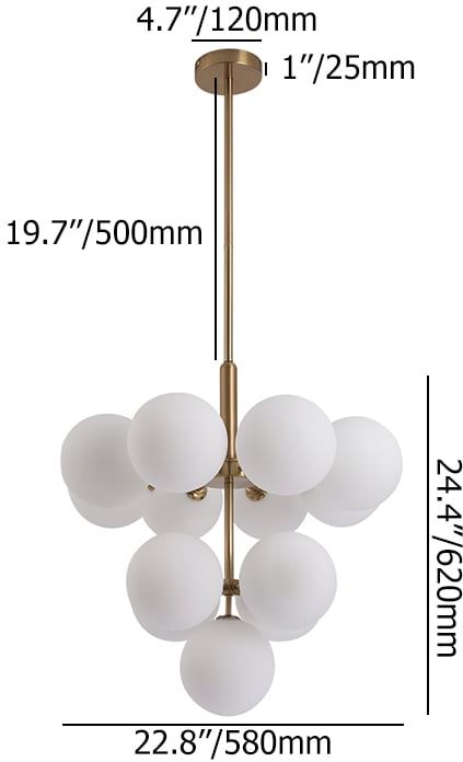 HMR - Nordic 13-Light Globe Chandelier Bubble Gold Pendant Light with White Glass Shade