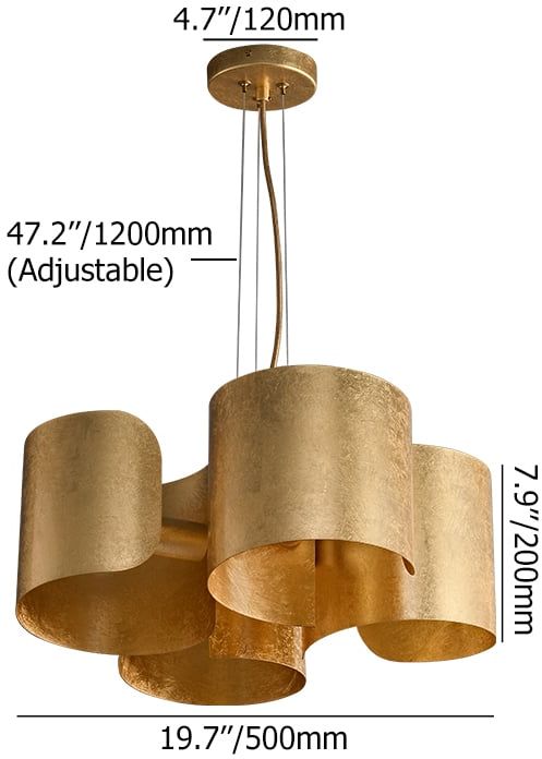 HMR - Glam Gold Chandelier 4-Light Drum Pendant Light Unique Scrolled Shape