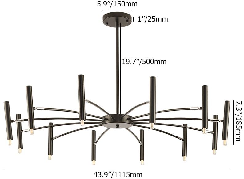 HMR Black Chandelier LED Modern Ceiling Pendant Light Fixture for Living Room - 12-Light