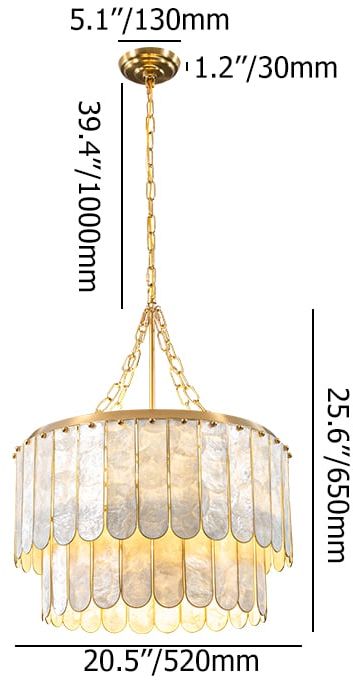 HMR - Enseo Coastal 5-Light Capiz Shell 2 Tiered Faceted Chandelier Pendant Light Gold White