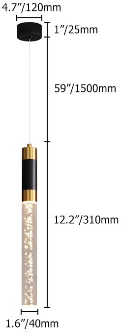 HMR - 1-Light Single Mini Cylinder LED Island Pendant Light in Black & Gold with Acrylic Shade