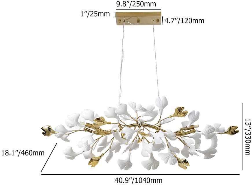 HMR - Martly 6-Light Art Deco Ginkgo Leaves Chandelier White & Gold Metal Ceiling Light