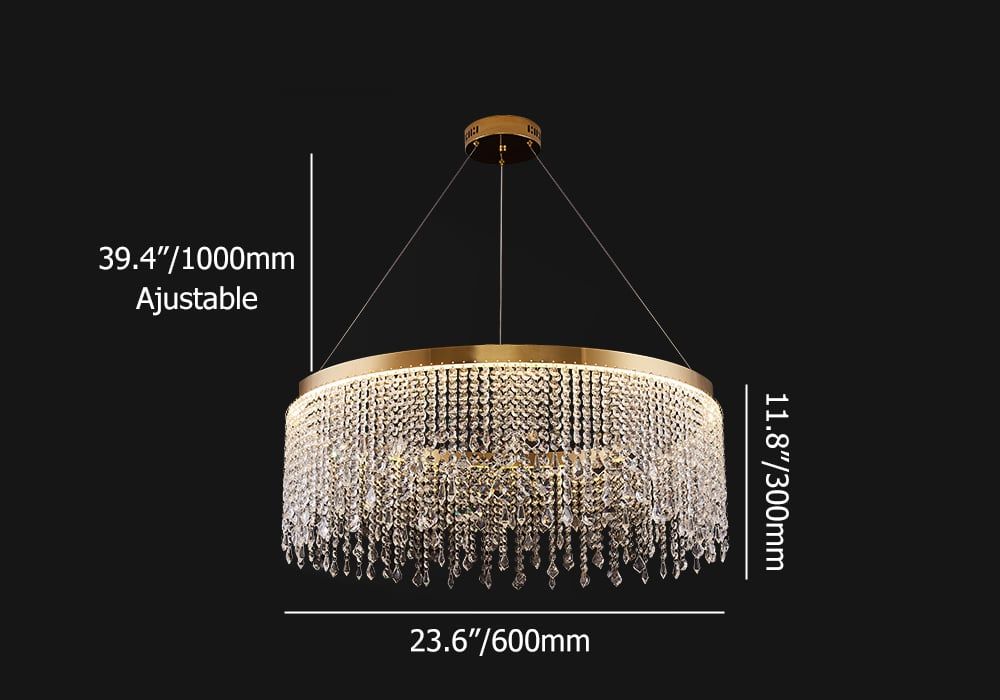 HMR - Luxurious Romantic K9 Crystal Gold Ring Chandelier LED Dimmable Ceiling Lighting