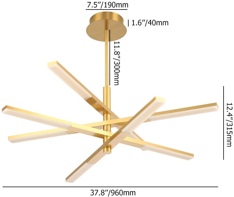 HMR - 8-Light Gold Modern Chandelier Dimmable LED Remote Control Variable Shape Pendant Lights