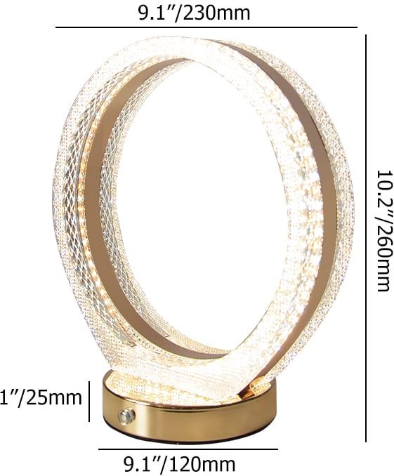HMR - Circle Crystal Table Lamp Cordless Desk Lamp in Rose Gold with Built-in LED Dimmable