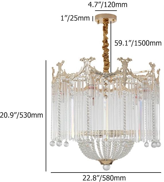 HMR - Glam 7-Light Crystal Tiered Beaded Chandelier Pendant Light in Gold for Living Room