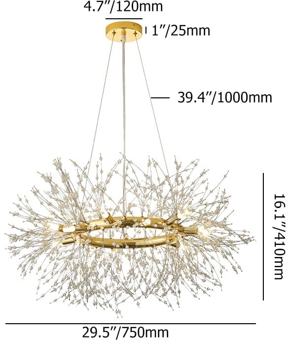 HMR - Mid Century Modern 12-Light Crystal Firework Sputnik Chandelier Pendant Ceiling Light