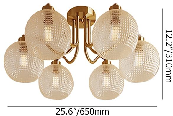 HMR - Retro Gold 6-Bulb Clear Glass Shade Chandelier Globe Semi Flush Mount Ceiling Light
