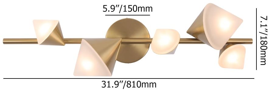 HMR - 5-Light Modern Gold Bathroom Vanity LED Wall Light Fixtures with White Shade