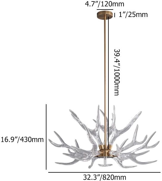 HMR - 9-Light Resin Deer Horn Antler Ceiling Chandelier Lighting in Gold