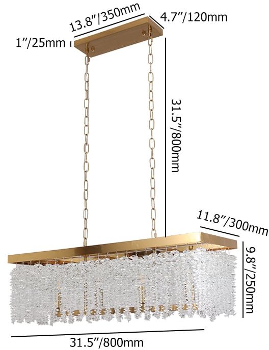 HMR - 4-Light Modern Rectangle Crystal Chandelier Gold Pendant Light Kitchen Dining Room