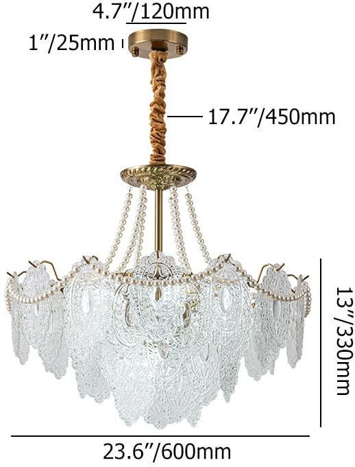 HMR - Art Deco 9-Light Tiered Glass Gold Chandelier Pearl Pendant Ceiling Light for Livingroom