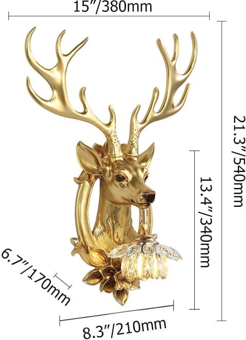 HMR - Europen Retro Gold Deer Resin Wall Sconce 1-Light Indoor Wall Mount Light
