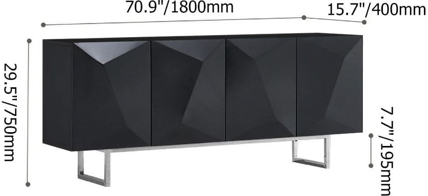 HMR 71" Modern Wood Sideboard and Buffets with 4 Doors Adjustable Shelves - Black