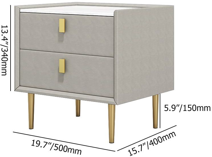 HMR Modern 2-Drawer Nightstand - Light Gray, Leather