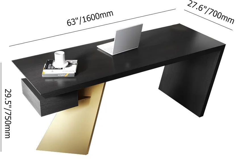 HMR Cabstract Series Modern 63" Office Desk with Drawer - Black/Gold