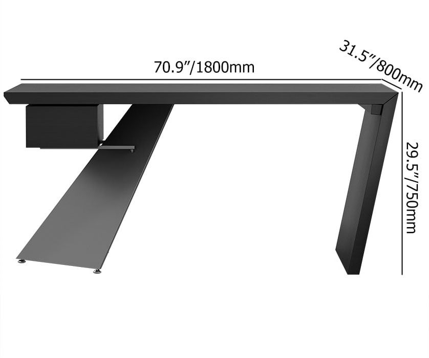 HMR Cabstract Series Modern 71" Office Desk with Drawer - Black