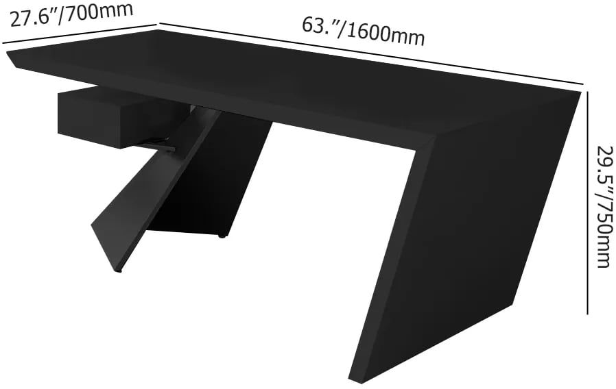 HMR Cabstract Series Modern 63" Office Desk with Drawer - Black