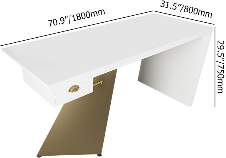 HMR Cabstract Series Modern 71" Office Desk with Drawer - White/Gold