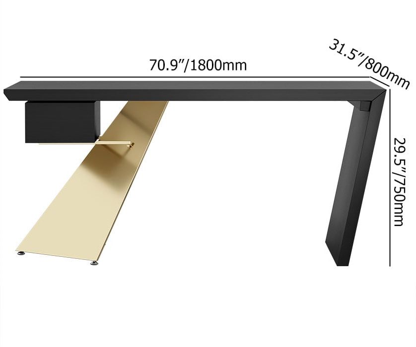 HMR Cabstract Series Modern 71" Office Desk with Drawer - Black/Gold