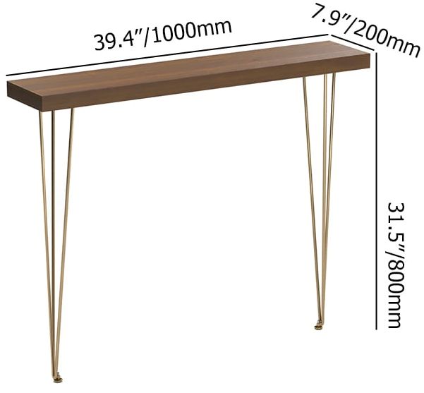 HMR Rustic Narrow Rectangular 39" Console Table with Wooden Top & Metal Legs - Walnut