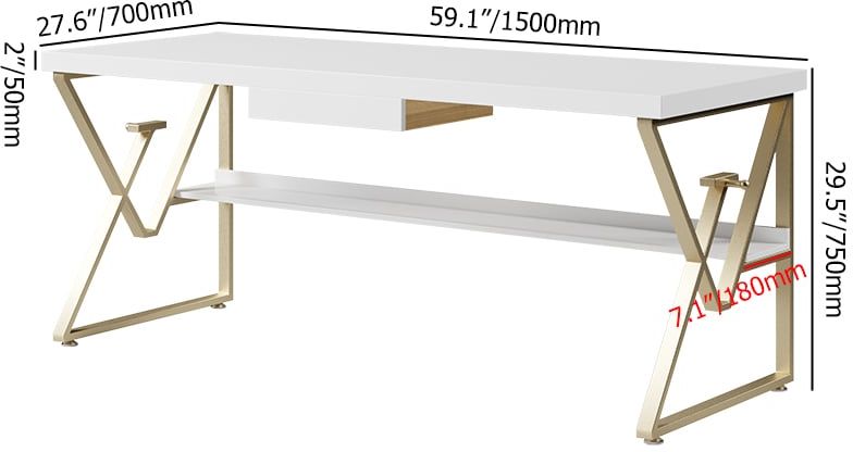 HMR Modern 59" Writing Desk with Drawer & Shelf - White