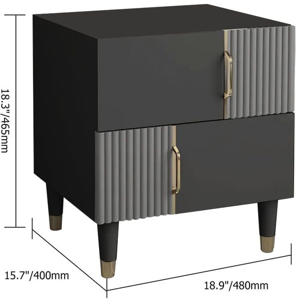 HMR - Modern Black & Gray Nightstand Bedroom Wooden Nightstand Bedside Table with 2 Drawers
