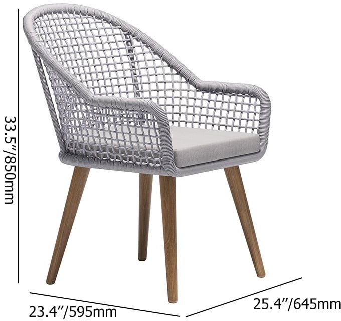 HMR - 7-Pieces Teak Round Outdoor Concrete Dining Set with Gray Table Woven Armchair 6-Person