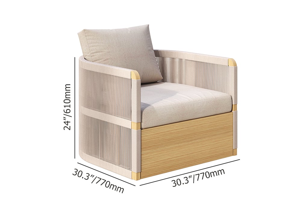 HMR 4-Pieces Modern Aluminum & Rope Outdoor Sofa Set with Coffee Table - Khaki, 3 Seater+ 2 Seater + Swivel Chair